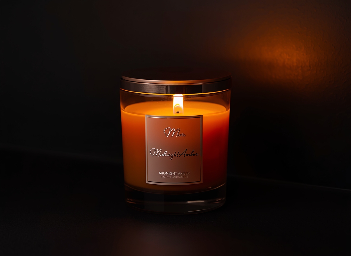 Midnight Amber luxury candle with warm amber glow